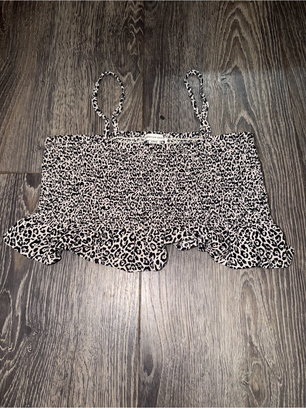 American Eagle Outfitters black & white leopard print ruffle tank top Size Small